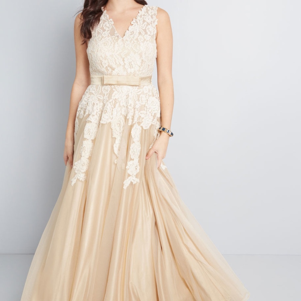ModCloth Memorable Magic Maxi Wedding Dress in Tea